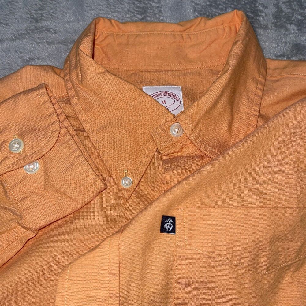 Brooks Brothers Shirt Mens M Orange 100% Cotton Long Sleeve Button Down
